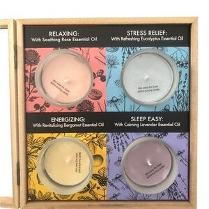 Bloomfield Luxury Soy Aromatherapy Candle 4 PC Set Essential Oils Wood Box New